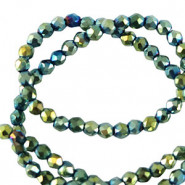 Faceted glass beads 2mm round Multicolour green ab coating